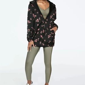 VICTORIAS Secret Pink Black Long Floral Bloom Anorak Windbreaker Jacket